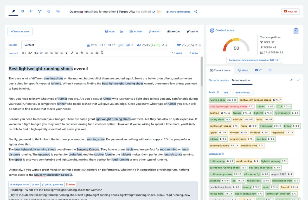 Champ lexical dans Neuron Writer